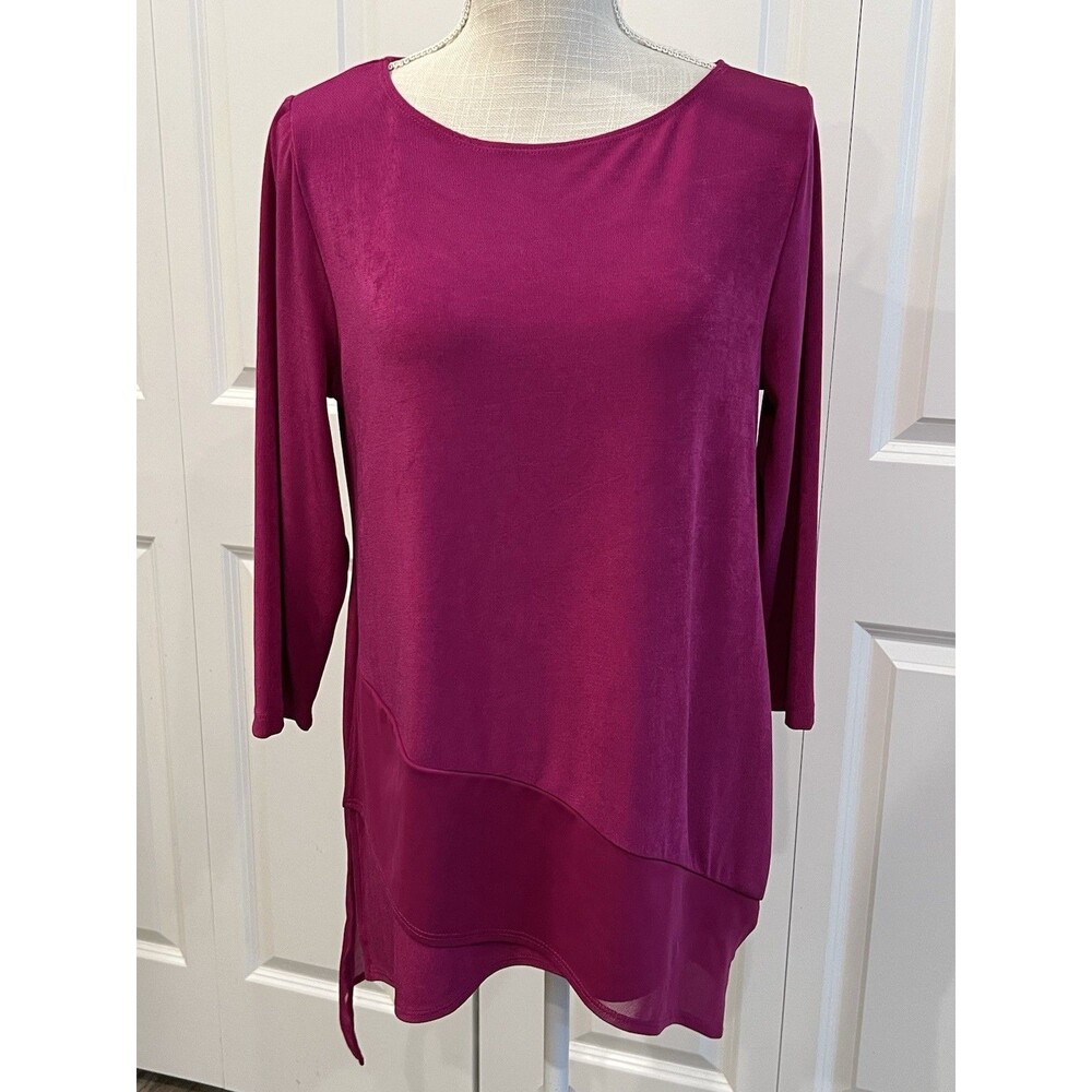 Chico's Travelers Fleur Fuchsia Mesh Detail Tunic Top Sz 1 M 8/10